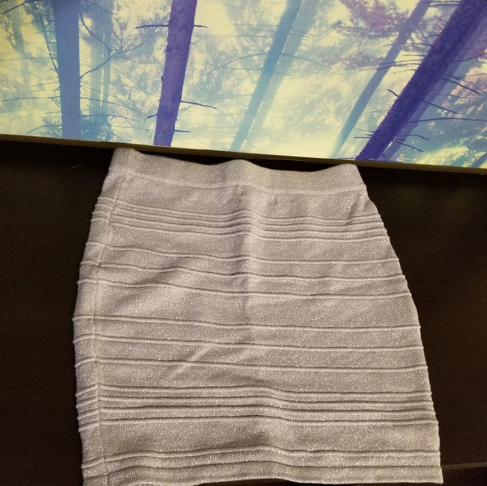 Charlotte Russe Silver Glitter Ribbed Mini Skirt